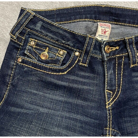 True Religion Disco Becky Big T Women's Sz 28 Yellow Rhinestone Bootcut Jeans - Picture 6 of 15